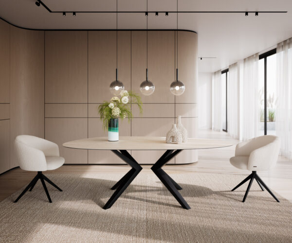 Jídelní stůl Edge Oval 220x120 Ceramic Laminam®Travertino Bianco Cream-White? Zenthara hranatý kov černý - Image 2