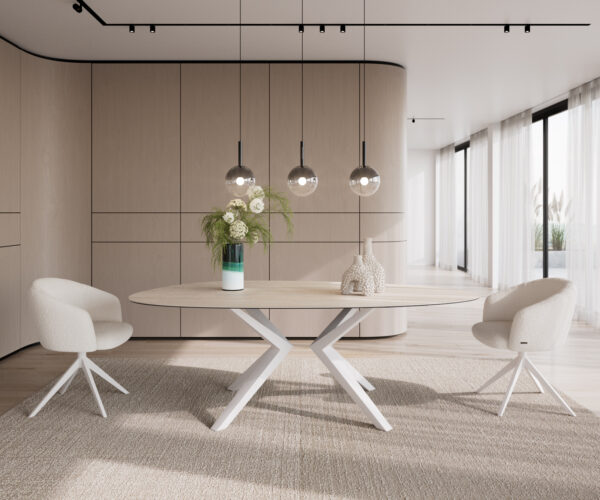 Jídelní stůl Edge Oval 220x120 Ceramic Laminam®Travertino Bianco Cream-White? Zenthara hranatý kov bílý - Image 2