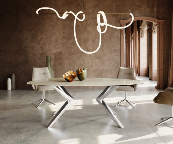 Jídelní stůl Edge Oval 220x120 keramický Iris FMG Onice Oro Zenthara hranatý nerezový - Image 3