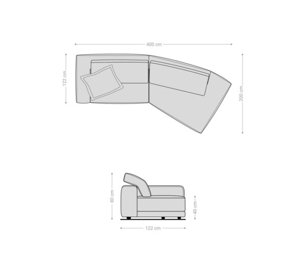 Velká pohovka Snoosh 400x150 cm strukturovaná látka měkká šedá rekamera pravá - Image 9