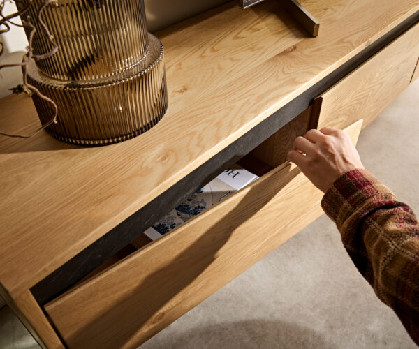 TV stolek Stonegrace 240 cm přírodní dub 4 dvířka nástěnný - Image 7