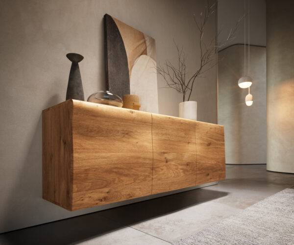 Příborník New Live-Edge 145 cm přírodní dub 3 dvířka nástěnný - Image 9