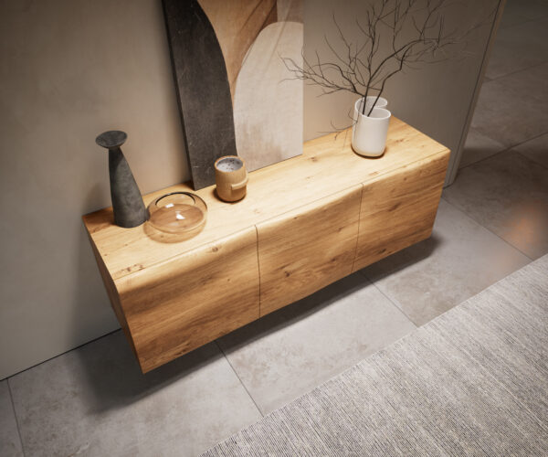 Příborník New Live-Edge 145 cm přírodní dub 3 dvířka šikmá podnož kovová černá - Image 6
