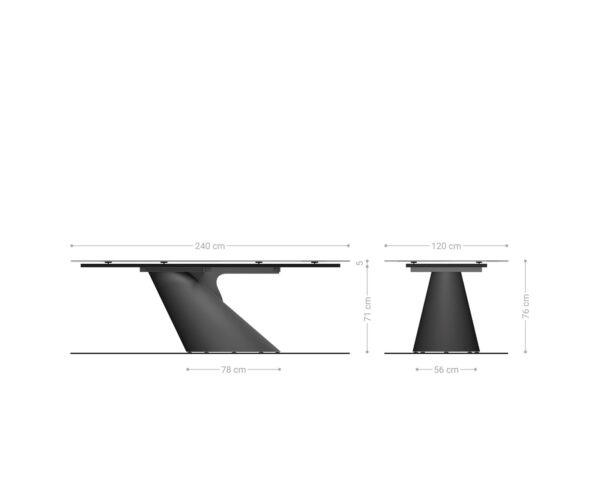 Jídelní stůl Edge Boot 240x120 Reliéfní sklo kouřově černé 3D design Cono metalická stříbrná - Image 7