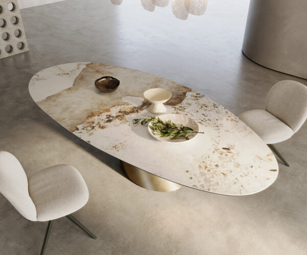 Jídelní stůl Edge Oval 280x130 Keramika Minas Melange bílo-béžová Cono Metallic Gold - Image 2