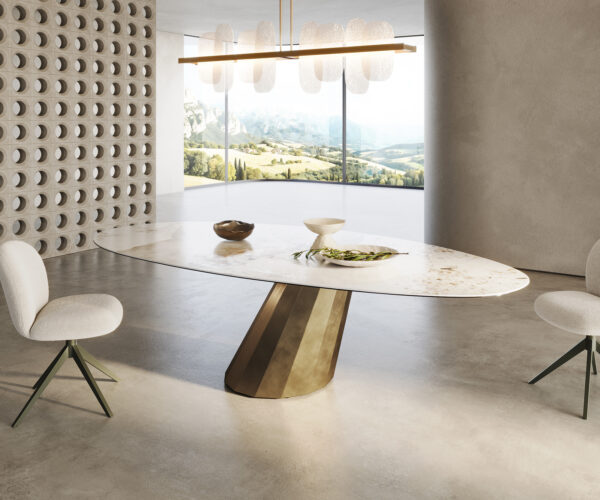 Jídelní stůl Edge Oval 280x130 Keramika Minas Melange bílo-béžová Parabola Metallic Gold - Image 4