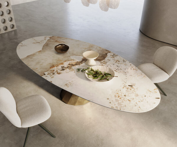 Jídelní stůl Edge Oval 280x130 Keramika Minas Melange bílo-béžová Parabola Metallic Gold - Image 2