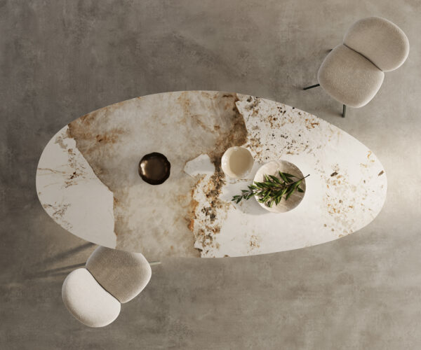 Jídelní stůl Edge Oval 280x130 Keramika Minas Melange bílo-béžová Parabola Metallic Gold - Image 7