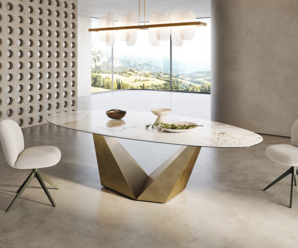 Jídelní stůl Edge Oval 280x130 Keramika Minas Melange bílo-béžová Prisma Metallic Gold - Image 4