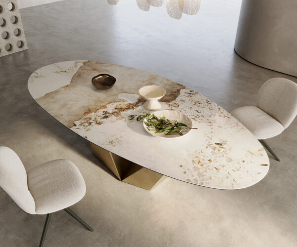 Jídelní stůl Edge Oval 280x130 Keramika Minas Melange bílo-béžová Prisma Metallic Gold - Image 2