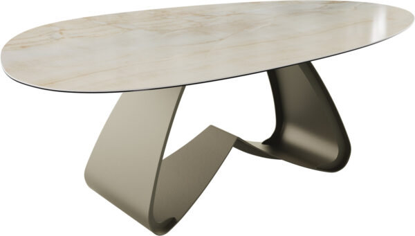 Jídelní stůl Edge Oval 220x120 keramický Iris FMG Onice Oro W-rám kovový efekt povrch titanová barva - Image 2