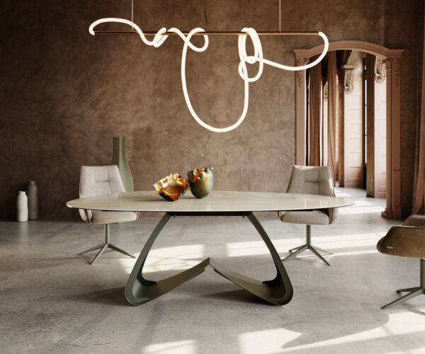 Jídelní stůl Edge Oval 220x120 keramický Iris FMG Onice Oro W-rám kovový efekt povrch titanová barva - Image 3