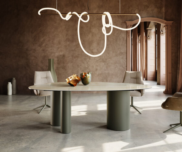 Jídelní stůl Edge Oval 220x120 keramický Iris FMG Onice Oro Troa kovový efekt povrch titanová barva - Image 3