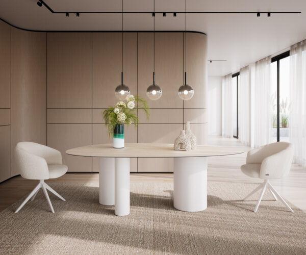 Jídelní stůl Edge Oval 220x120 Keramický Laminam® Travertino Bianco krémově-bílý Troa Metal White - Image 2