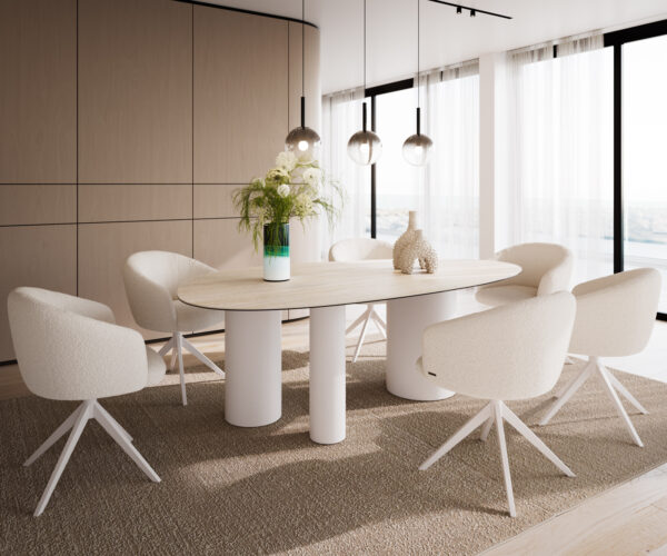 Jídelní stůl Edge Oval 220x120 Keramický Laminam® Travertino Bianco krémově-bílý Troa Metal White - Image 6