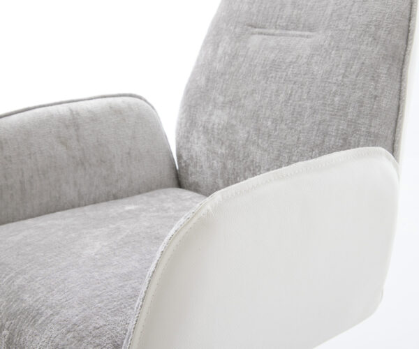 Jídelní židle Zoa-Flex mix materiálů pravá kůže bílo stříbrno šedá křížová podnož široká bílá 360° otočná houpací - Image 4