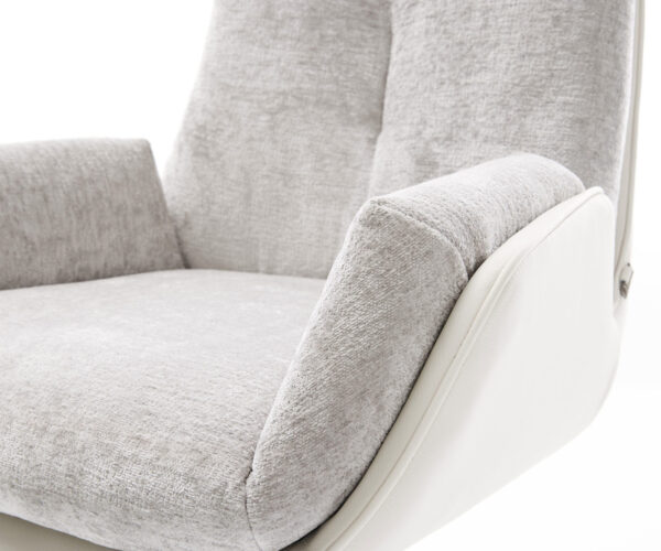 Jídelní židle Clea-Flex mix materiálů pravá kůže bílo stříbrno šedá křížová podnož široká bílá 360° otočná houpací - Image 4