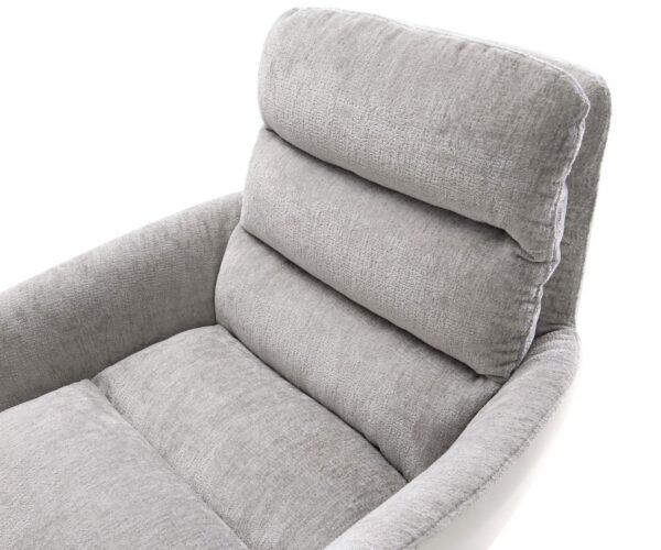 Jídelní židle Abelia-Flex s područkami mix materiálů pravá kůže bílo stříbrno šedá křížová podnož široká bílá 360° otočná houpací funkce - Image 4
