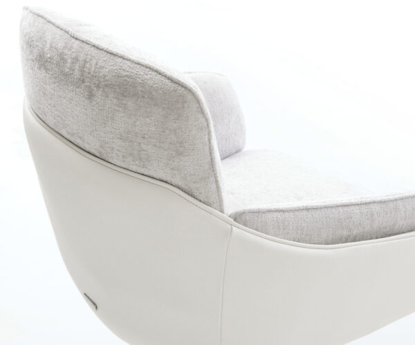 Jídelní židle Luan-Flex s područkami mix materiálů pravá kůže bílo-stříbrnošedá podnož bílá otočná o 360° houpací funkce - Image 4