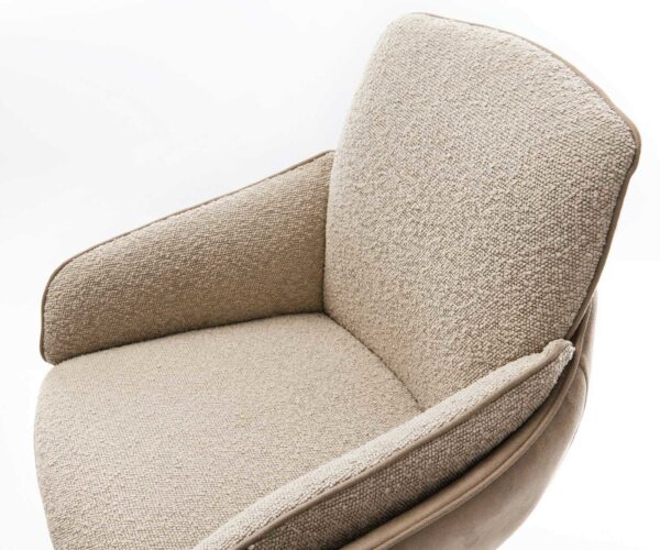 Barová židle Luan-Flex podnož výškově nastavitelná kovová černá mix materiálů mikrovlákno taupe / bouclé taupe otočná taštičkové pružiny - Image 4