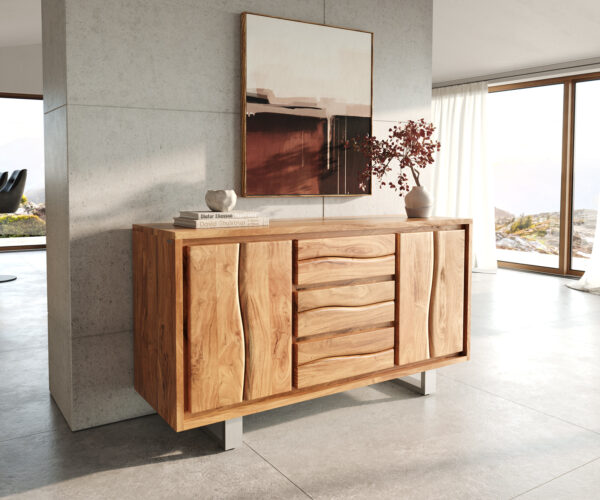 Komoda Live Edge 147 cm akácie přírodní 3 zásuvky 2 dvířka