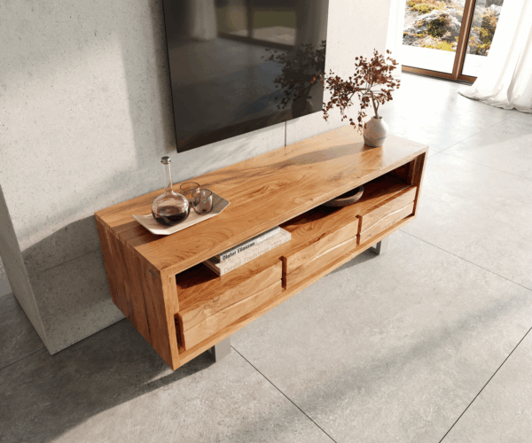 TV stolek Live Edge 146 cm akácie přírodní 3 zásuvky 1 přihrádka - Image 4