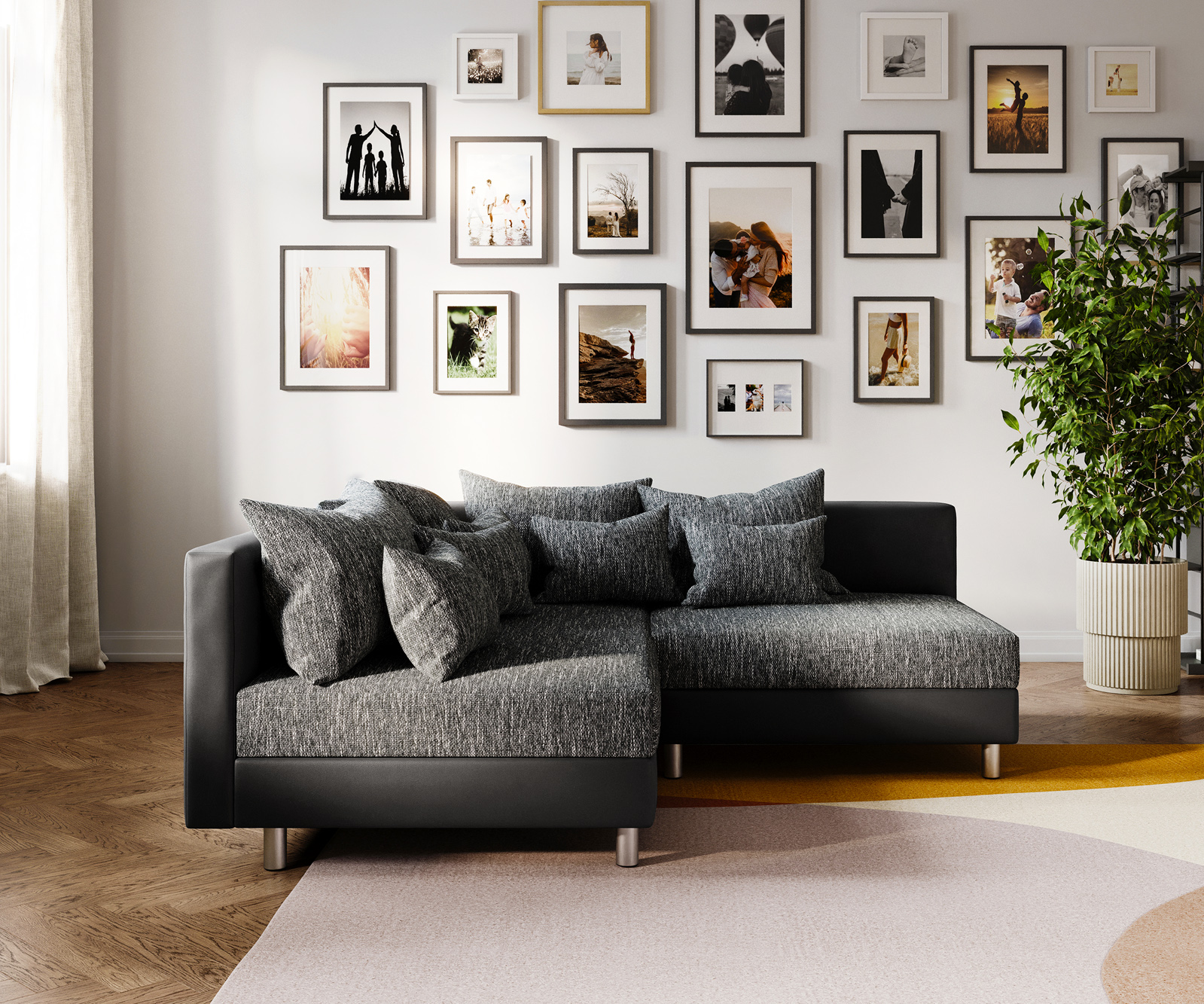 Rohová pohovka Clovis černá levá lenoška modulárně rozšiřitelná - Obrázek 5