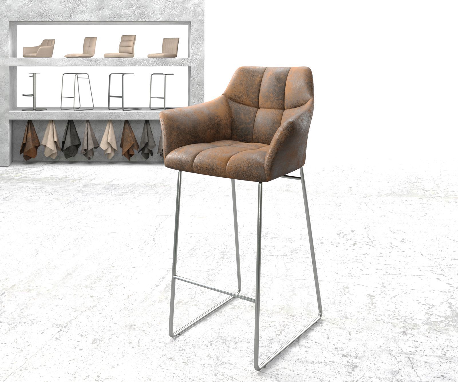 Barová židle Yulo-Flex vintage hnědá tenká podnož nerezová ocel