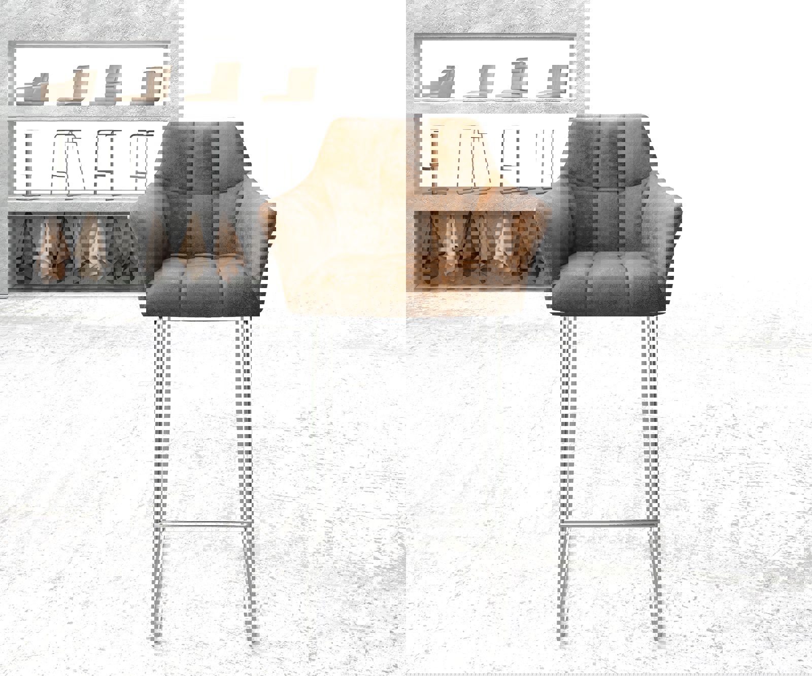 Barová židle Yulo-Flex vintage hnědá tenká podnož nerezová ocel - Obrázek 2