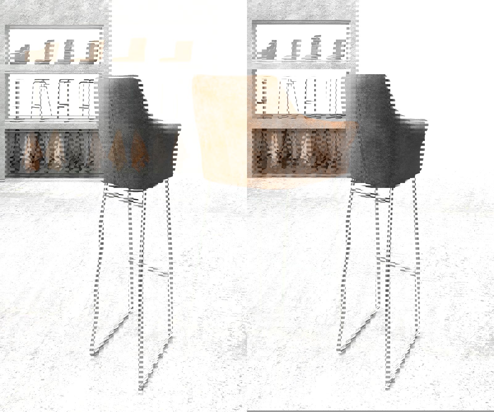 Barová židle Yulo-Flex vintage hnědá tenká podnož nerezová ocel - Obrázek 3