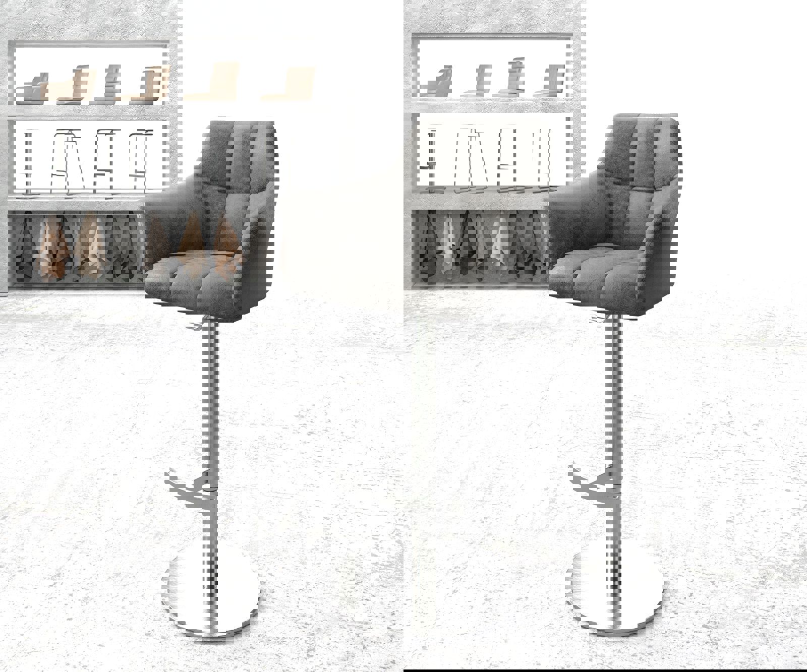 Barová židle Yulo-Flex vintage šedá otočná podnož výškově nastavitelná nerezová ocel