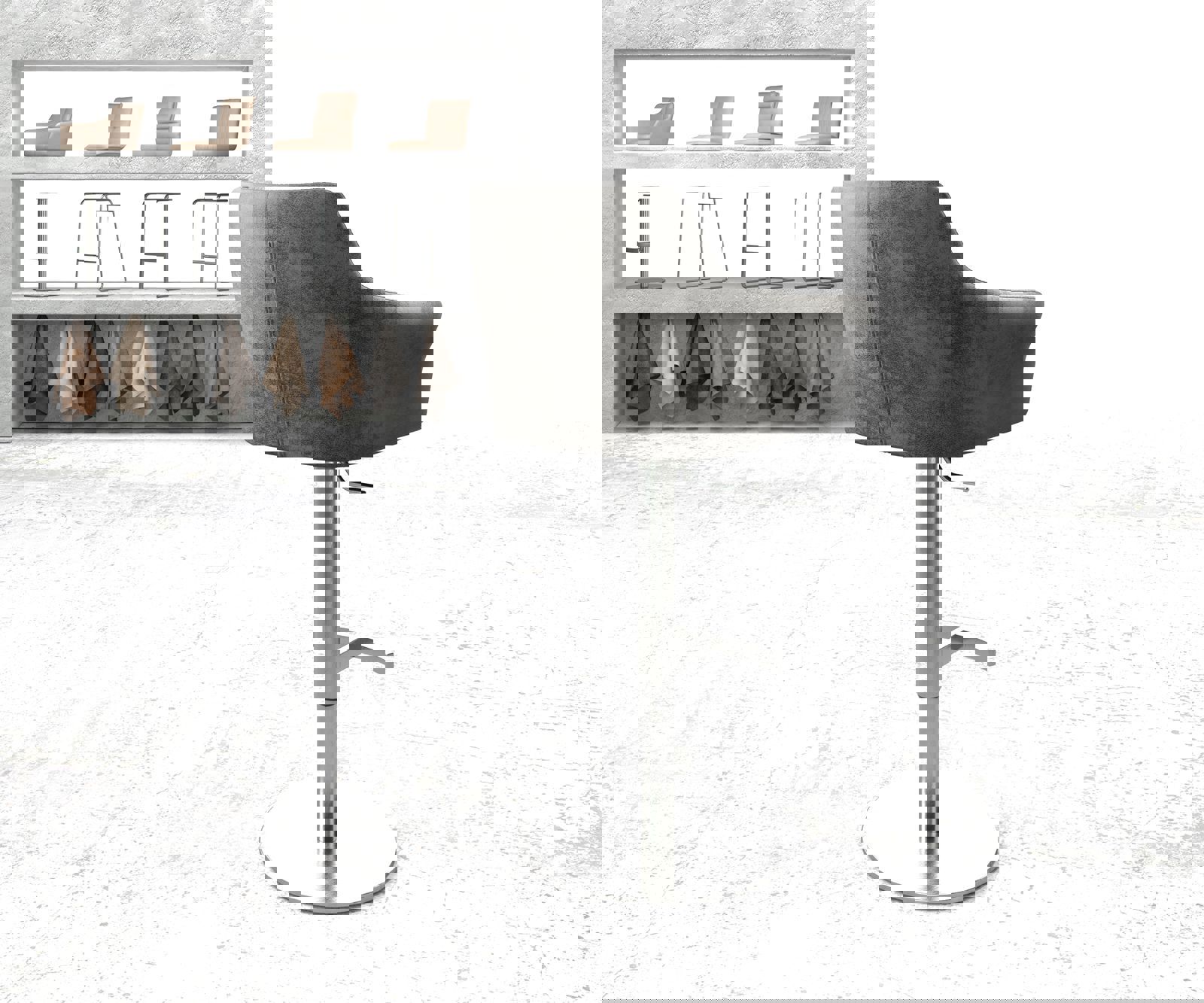 Barová židle Yulo-Flex vintage šedá otočná podnož výškově nastavitelná nerezová ocel - Obrázek 3