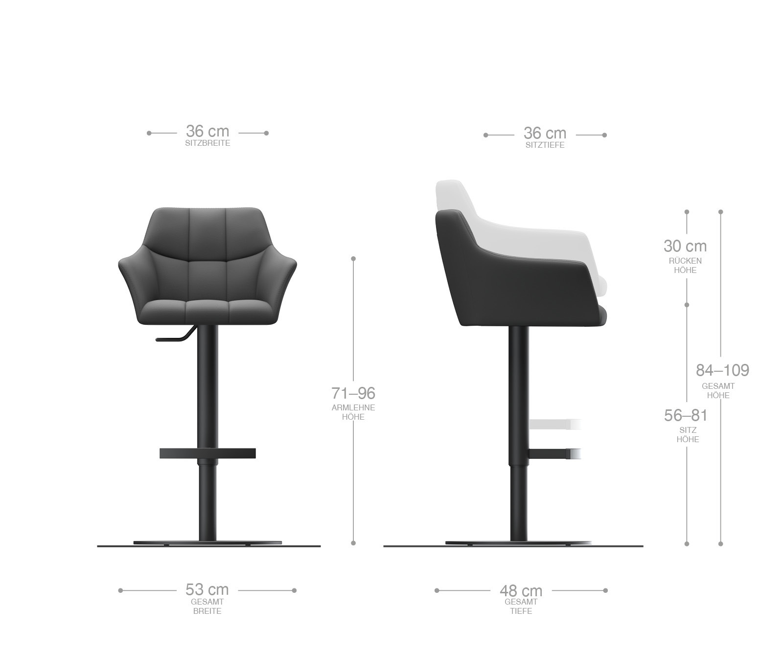 Barová židle Yulo-Flex vintage šedá otočná podnož výškově nastavitelná nerezová ocel - Obrázek 7