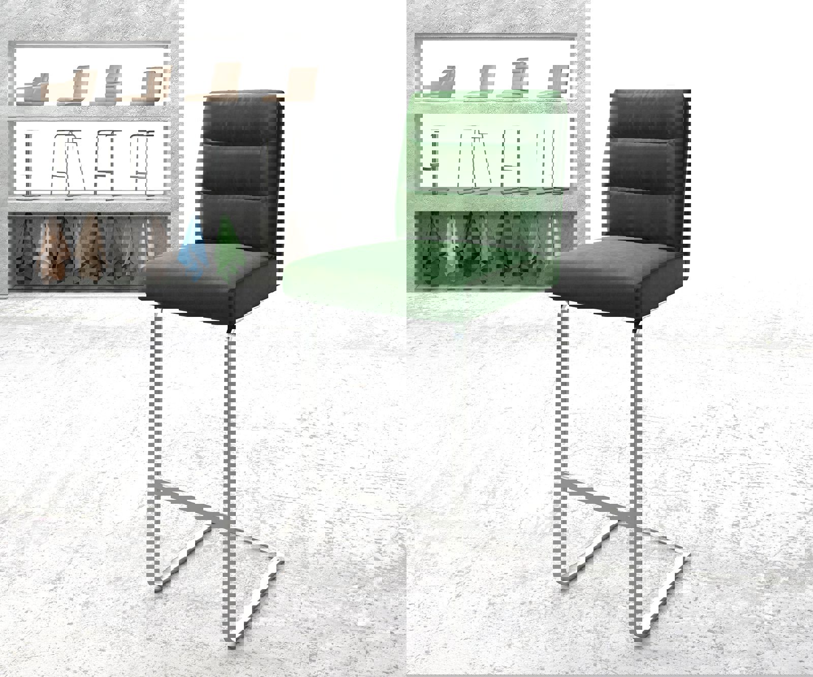 Barová židle Pela-Flex samet zelená jídelní židle plochý nerezová ocel