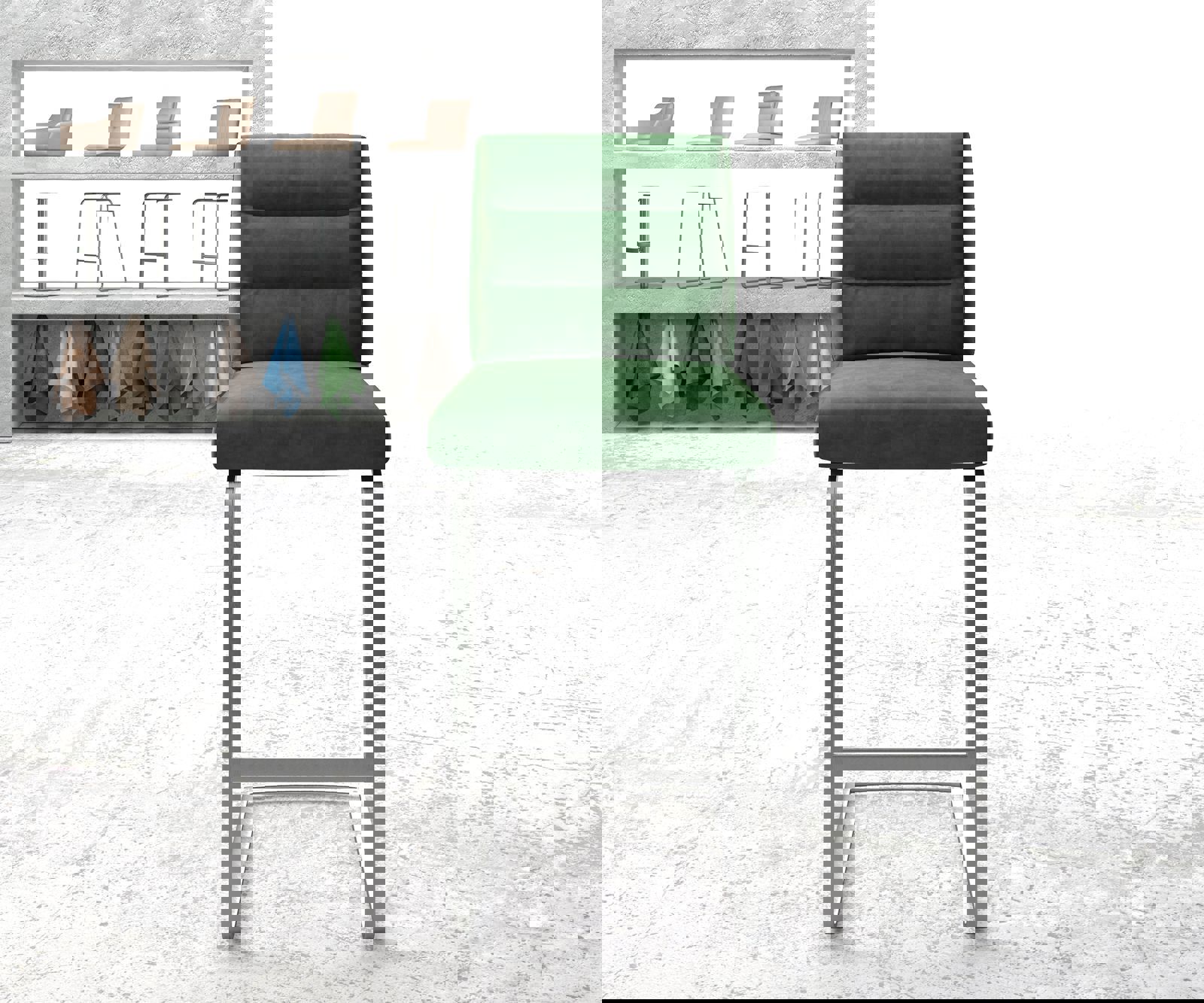 Barová židle Pela-Flex samet zelená jídelní židle plochý nerezová ocel - Obrázek 2