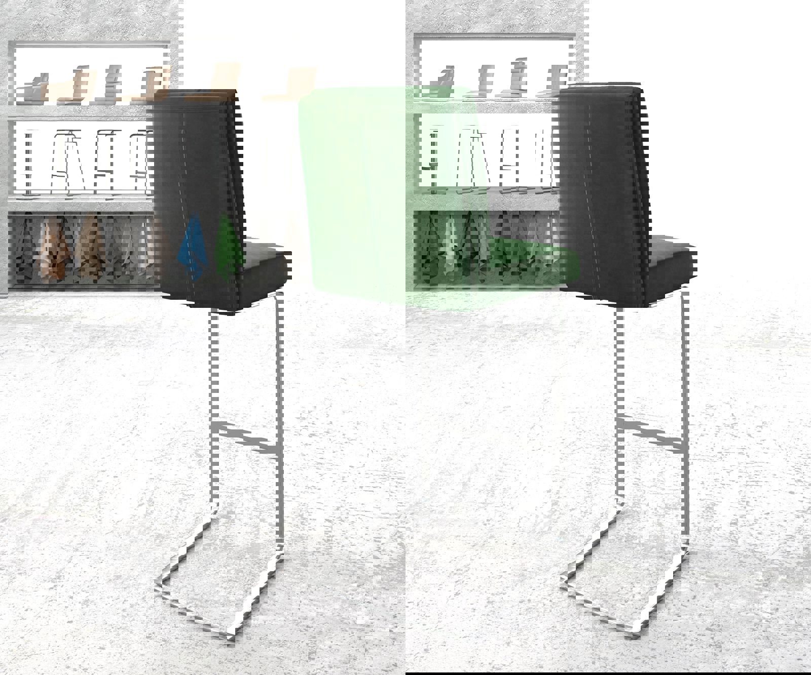 Barová židle Pela-Flex samet zelená jídelní židle plochý nerezová ocel - Obrázek 3