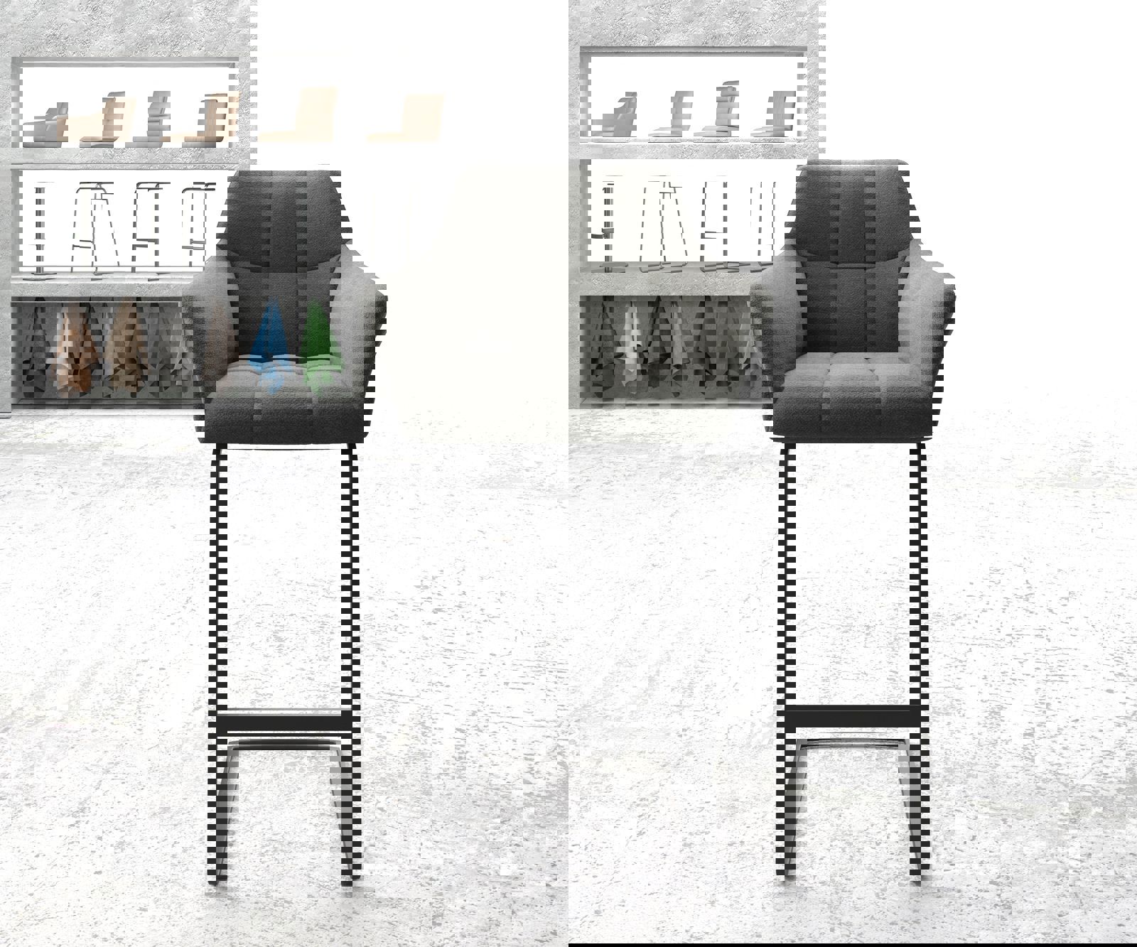 Barová židle Yulo-Flex potah z tkaniny antracitová jídelní židle plochá kovová podnož - Obrázek 2