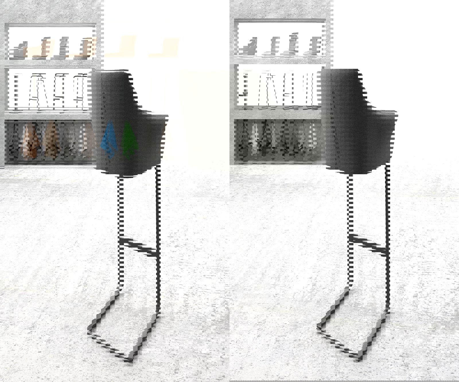 Barová židle Yulo-Flex potah z tkaniny antracitová jídelní židle plochá kovová podnož - Obrázek 3