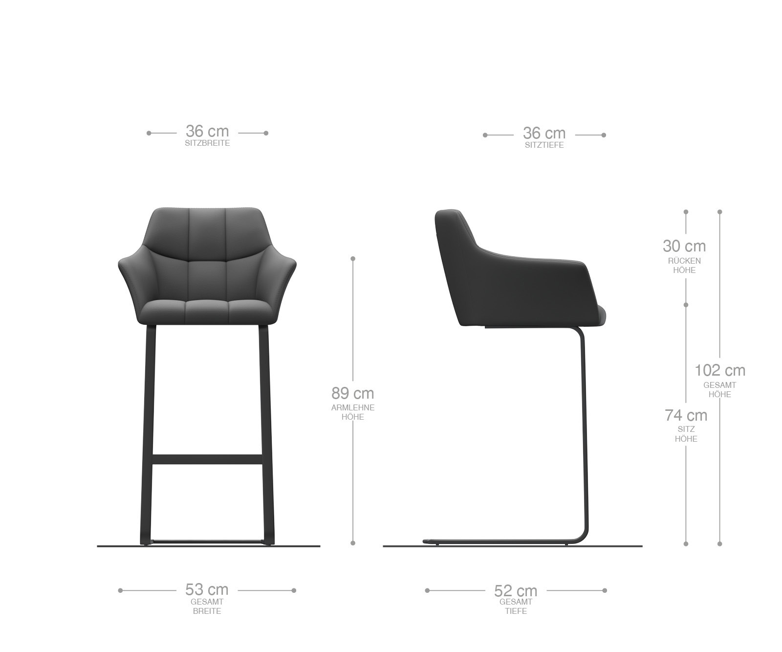 Barová židle Yulo-Flex potah z tkaniny antracitová jídelní židle plochá kovová podnož - Obrázek 7