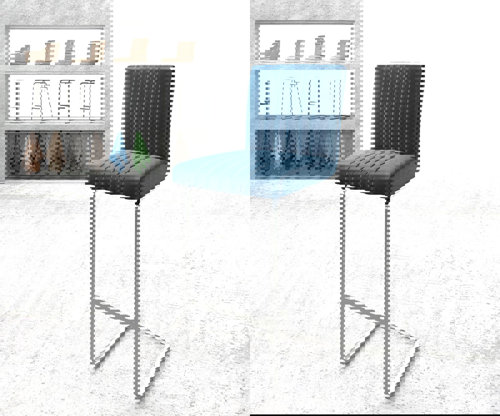 Barová židle Luiga-Flex samet modrá jídelní židle plochý nerezová ocel