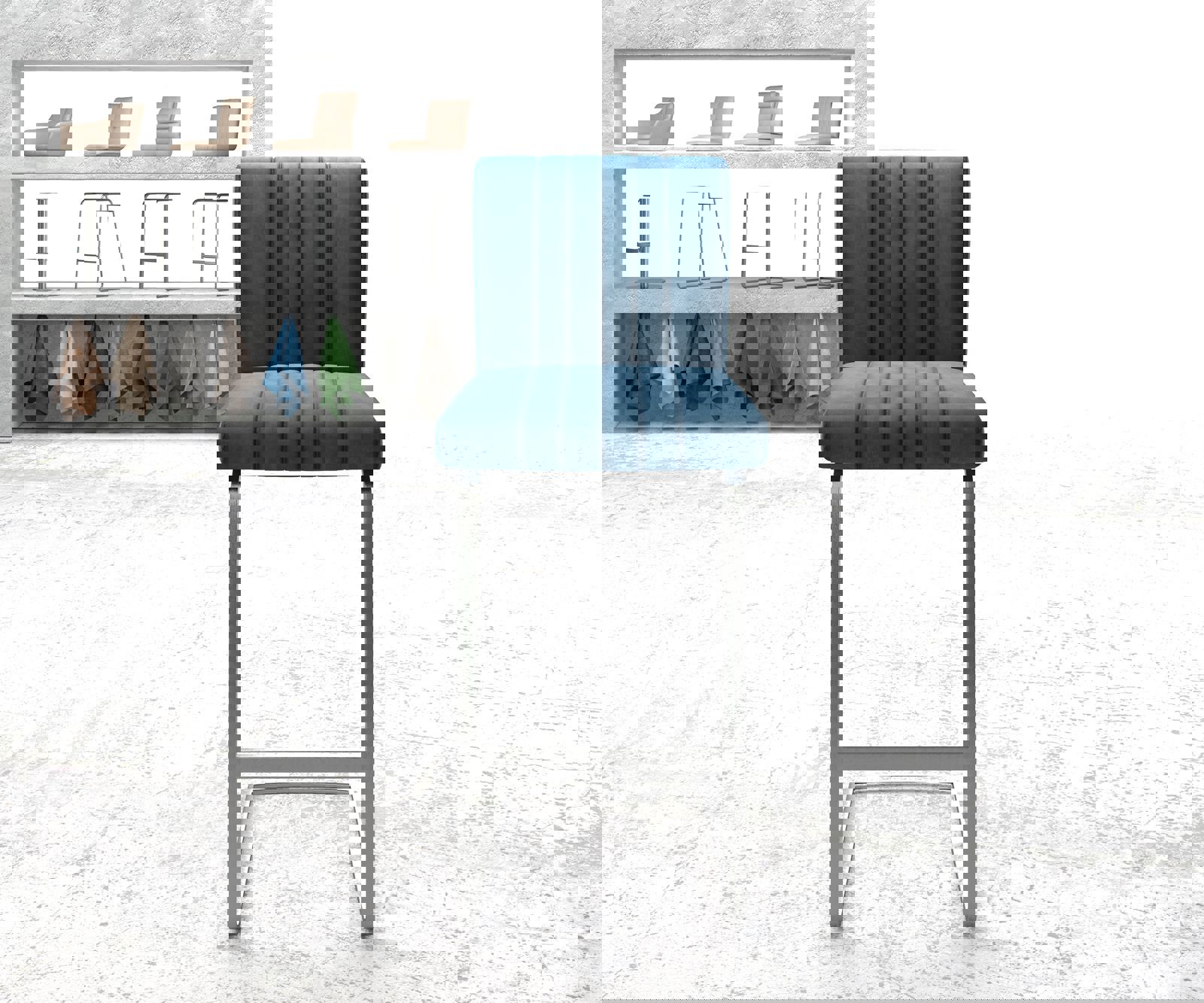 Barová židle Luiga-Flex samet modrá jídelní židle plochý nerezová ocel - Obrázek 2