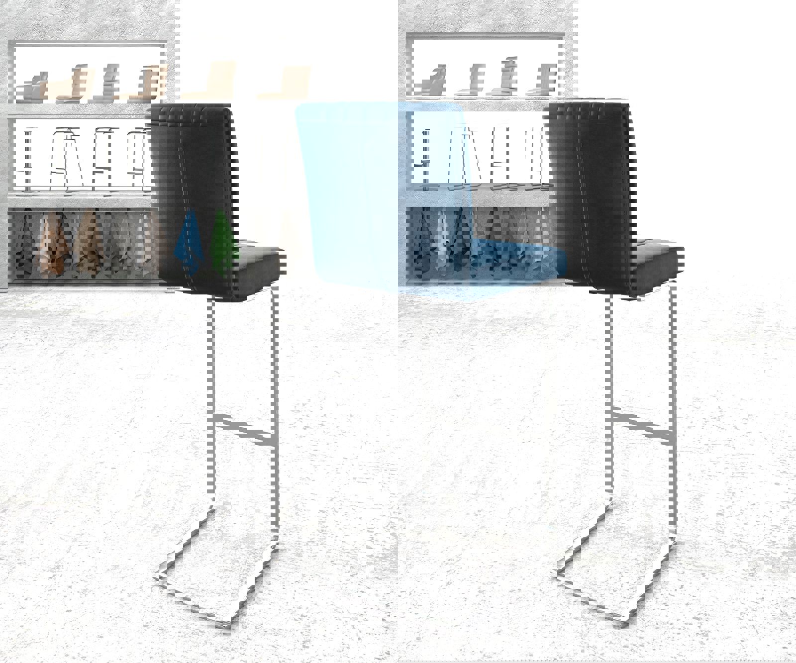 Barová židle Luiga-Flex samet modrá jídelní židle plochý nerezová ocel - Obrázek 3