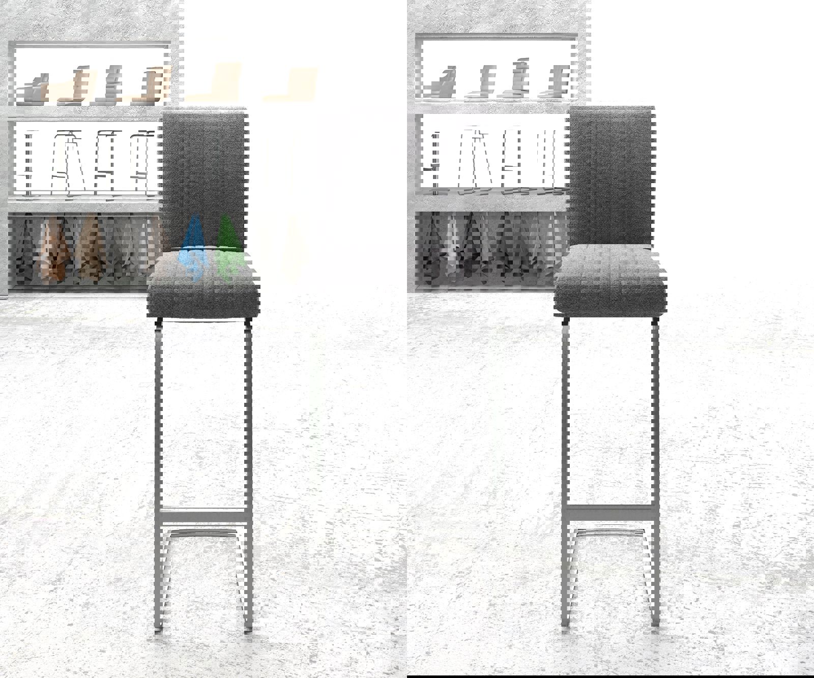 Barová židle Luiga-Flex látka světle šedá jídelní židle plochý nerezová ocel - Obrázek 2