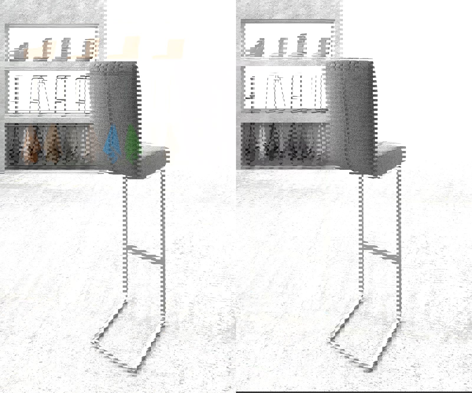 Barová židle Luiga-Flex látka světle šedá jídelní židle plochý nerezová ocel - Obrázek 3