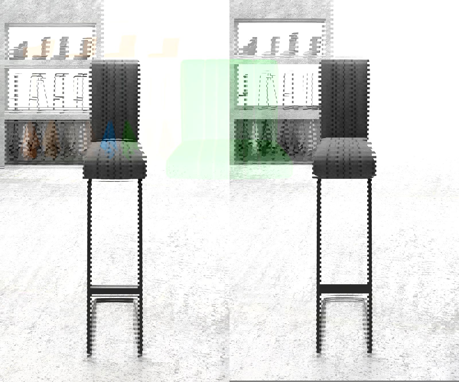 Barová židle Luiga-Flex samet zelená jídelní židle plochý kov - Obrázek 2