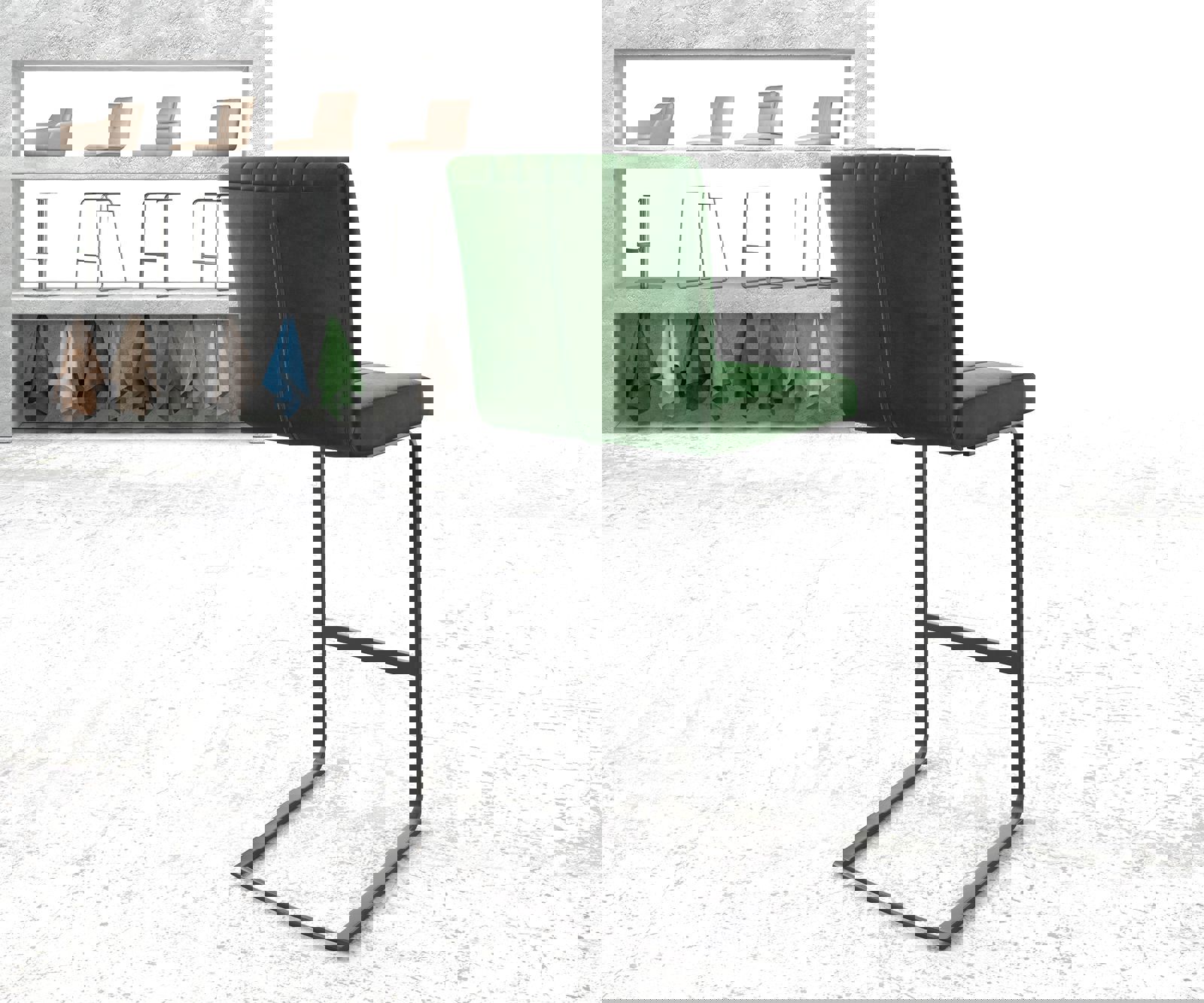 Barová židle Luiga-Flex samet zelená jídelní židle plochý kov - Obrázek 3