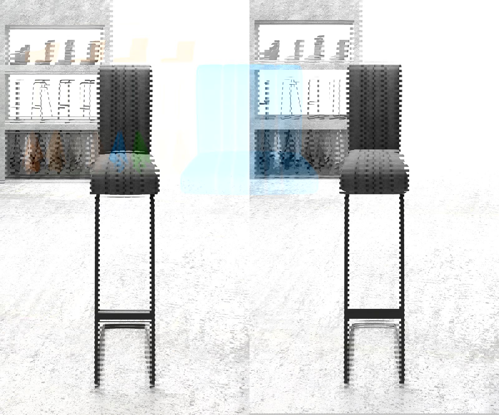 Barová židle Luiga-Flex samet modrá jídelní židle plochý kov - Obrázek 2