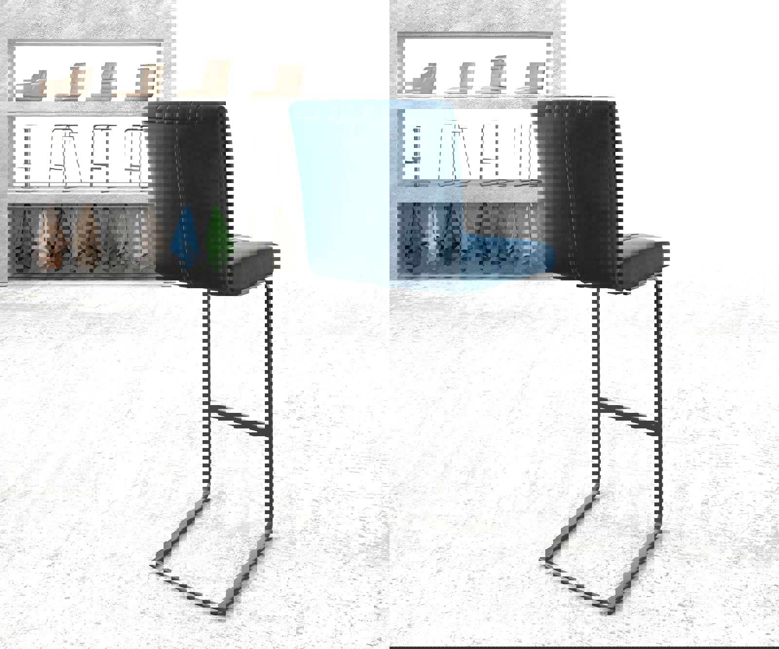 Barová židle Luiga-Flex samet modrá jídelní židle plochý kov - Obrázek 3