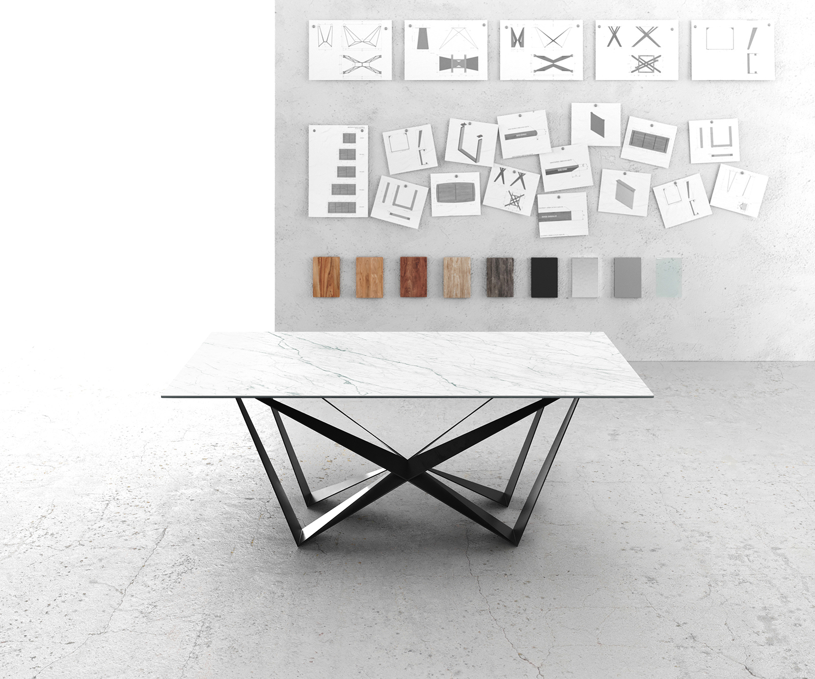 Jídelní stůl Edge 200x100 cm keramika Laminam® Statuarietto bílá středová podnož plochá ocel černá - Obrázek 2