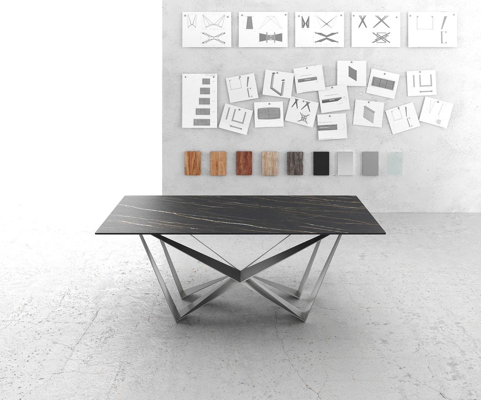 Jídelní stůl Edge 200x100 cm keramika Laminam®Noir Desir hnědý Spider plochá ocel nerezová ocel - Obrázek 2